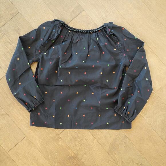 FARM Rio Black Dots Blouse size XS with beaded neckline Cotton Silk Blend - Picture 10 of 10